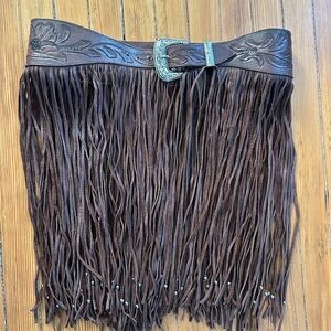 COWBOY CARTER: Western Brown Fringe Leather Belt with Buckle